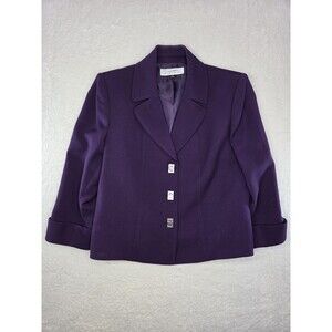 Tahari Arthur S. Levine Purple Blazer Jacket Size 10 Silver Hardware Cuffed